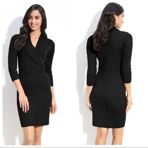 Calvin Klein Black Shawl Collar Knit Sweater Dress Size Medium